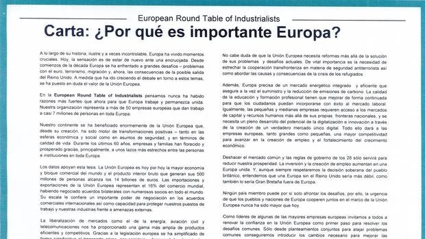 Reproducción de la carta abierta de las empresas europeas a la ciudadanía europea