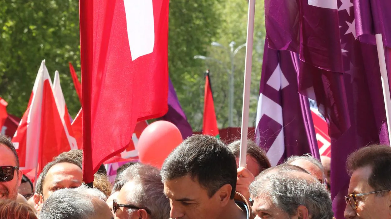 Álvarez, Sánchez y Sordo en la manifestación de Madrid el pasado Primero de Mayo