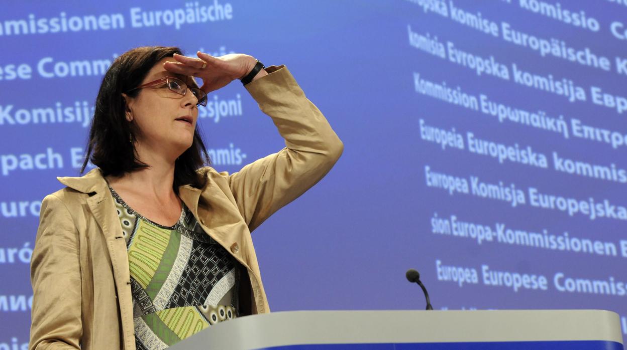 Cecilia Malmström, comisaria europea de Comercio, en una rueda de prensa en Bruselas