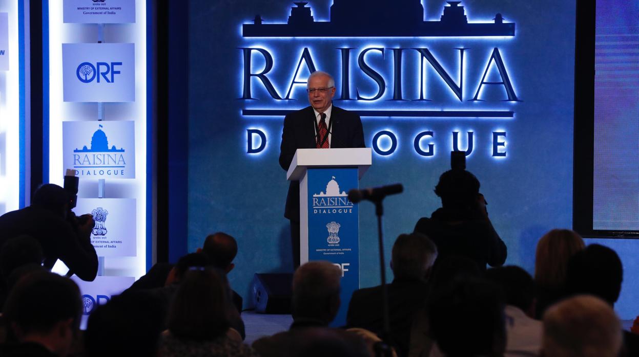 Josep Borrell, durante su participación en el foro internacional sobre geopolítica y economía «Diálogos de Raisina»