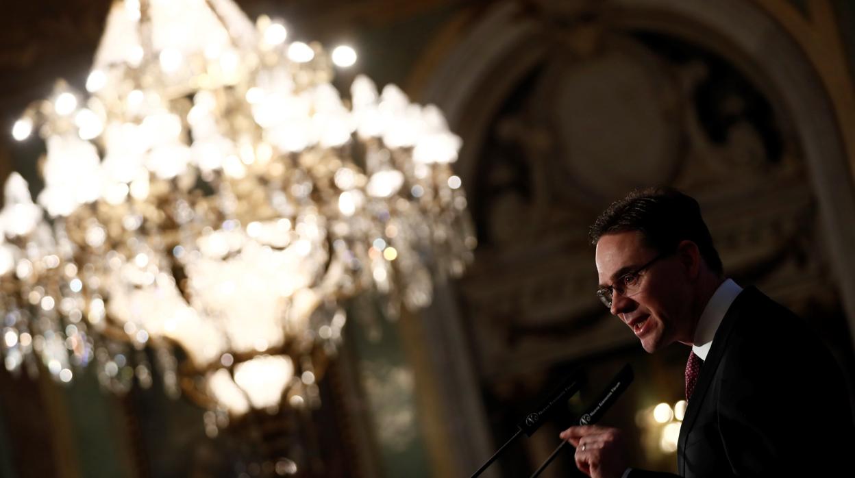 El vicepresidente de la Comisión Europea y comisario de Fomento del Empleo, Crecimiento, Inversión y Competitividad, Jyrki Katainen, durante su visita hoy a España