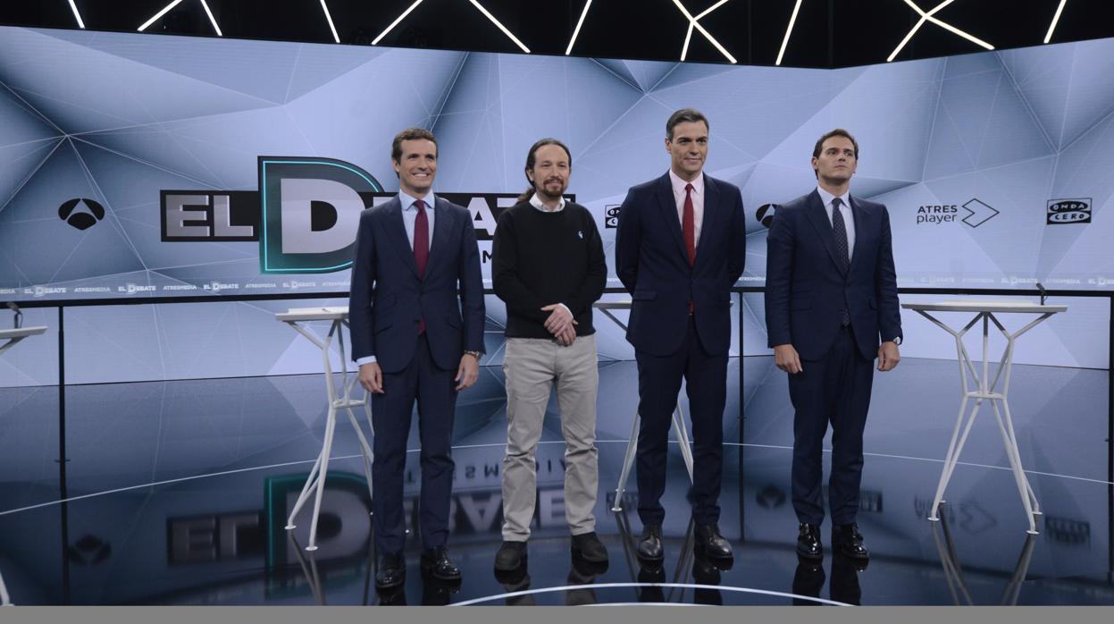 Imagen del los candidatos a presidente del Gobierno de PP, Unidas Podemos, PSOE y Ciudadanos