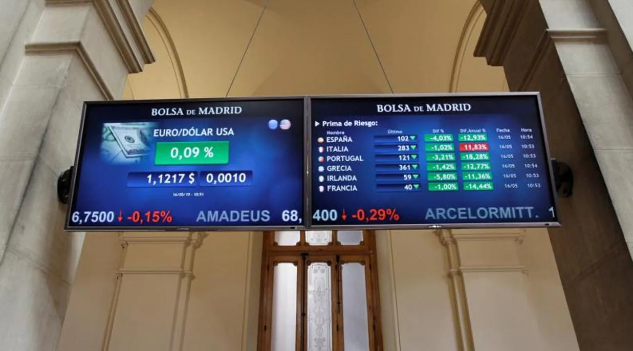 Pantalla de las primas de riesgo europeas en la Bolsa de Madrid
