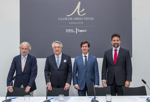 Rafael Porras, Javier Targhetta, Miguel Rus y Juan Francisco Alvarez antes del coloquio