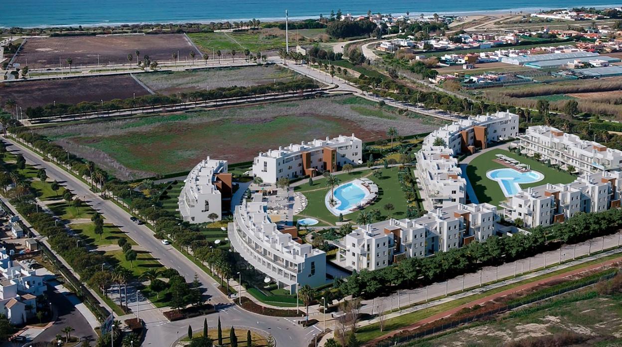 Recreación virtual de la urbanización Playa Azul, que Acciona levantará en Costa Ballena