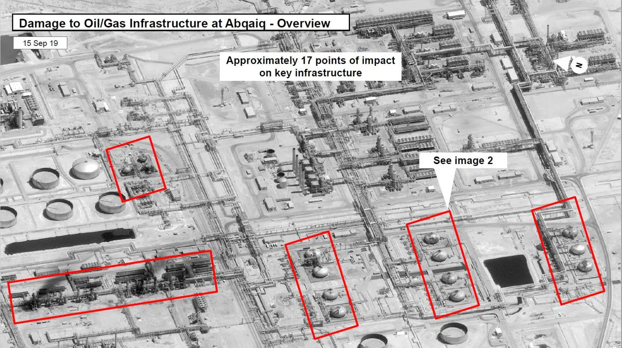 Zonas dañadas por los drones en las refinerías de Arabia Saudí