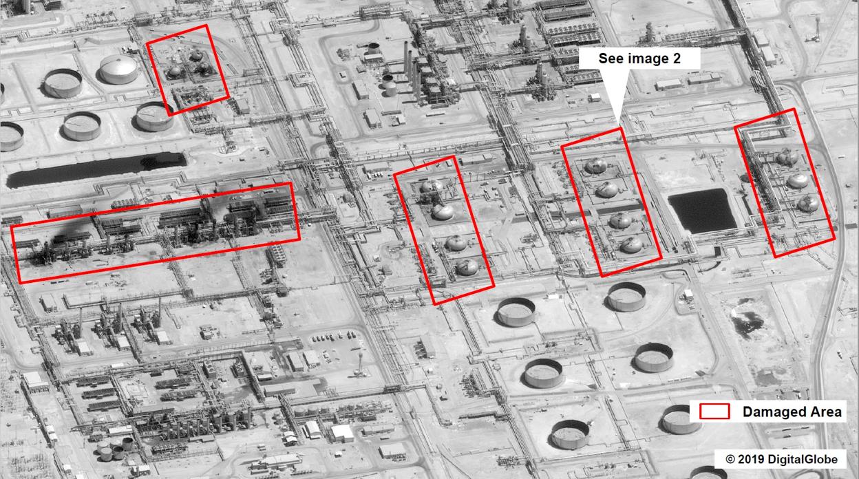 Zonas dañadas por los drones en las refinerías de Arabia Saudí