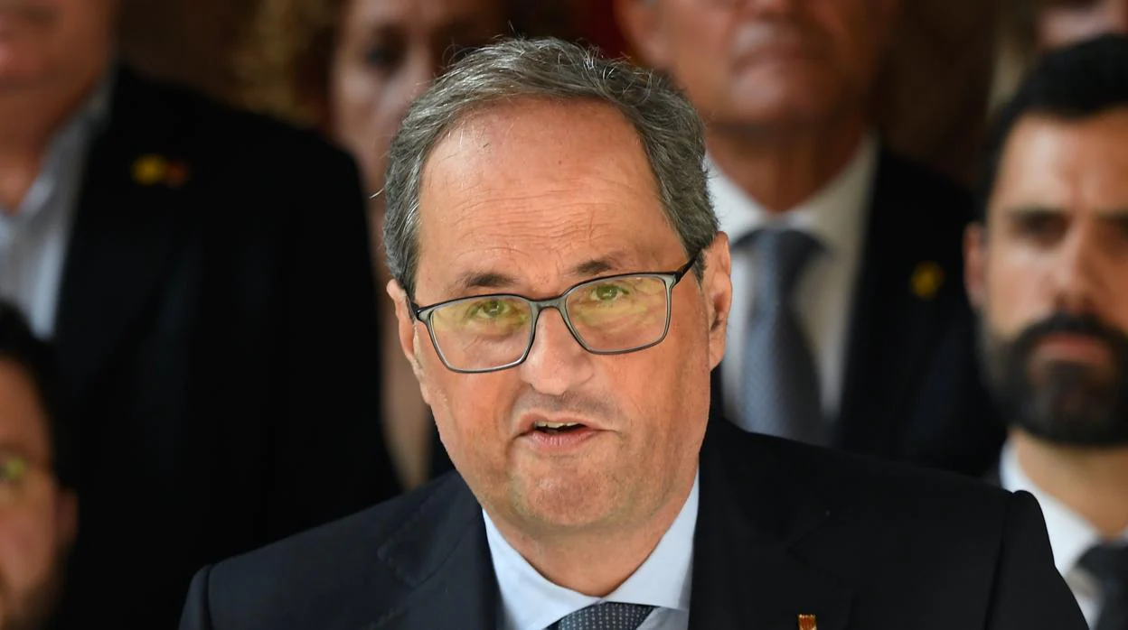 El presidente de la Generalitat, Quim Torra, durante su comparecencia de este lunes