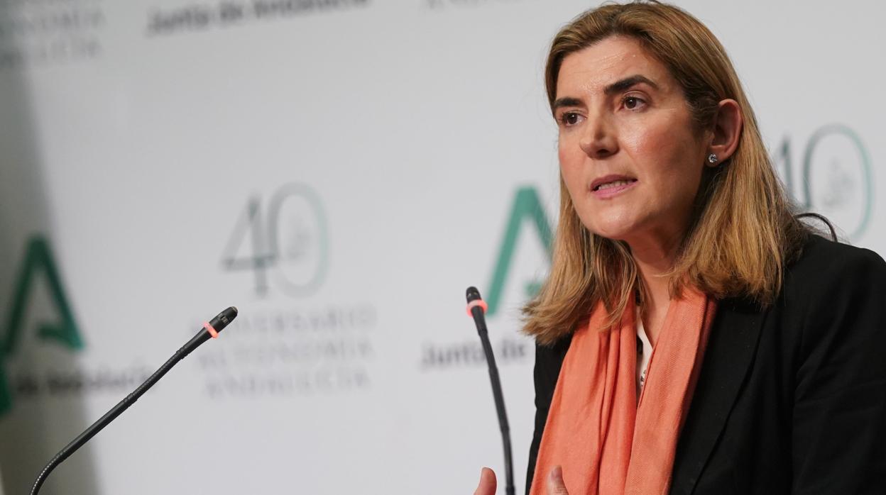 La consejera de Empleo, Formación y Trabajo Autónomo de la Junta de Andalucía, Rocío Blanco, durante una rueda de prensa