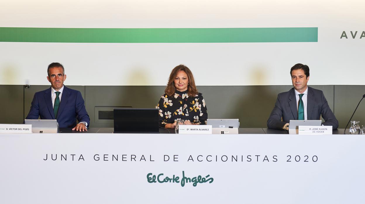 De izda a dcha: Víctor del Pozo, consejero delegado de El Corte Inglés; Marta Álvarez, presidenta y José Ramón de Hoces, consejero secretario.