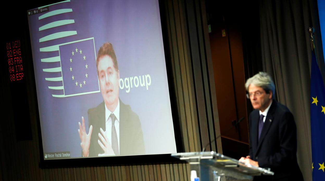 Imagen de la reunión del Eurogrupo celebrada hoy