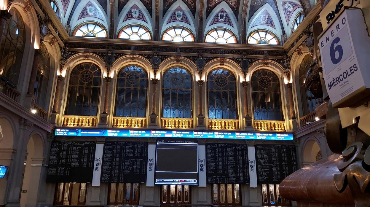 Palacio de la Bolsa en Madrid, durante la jornada de hoy