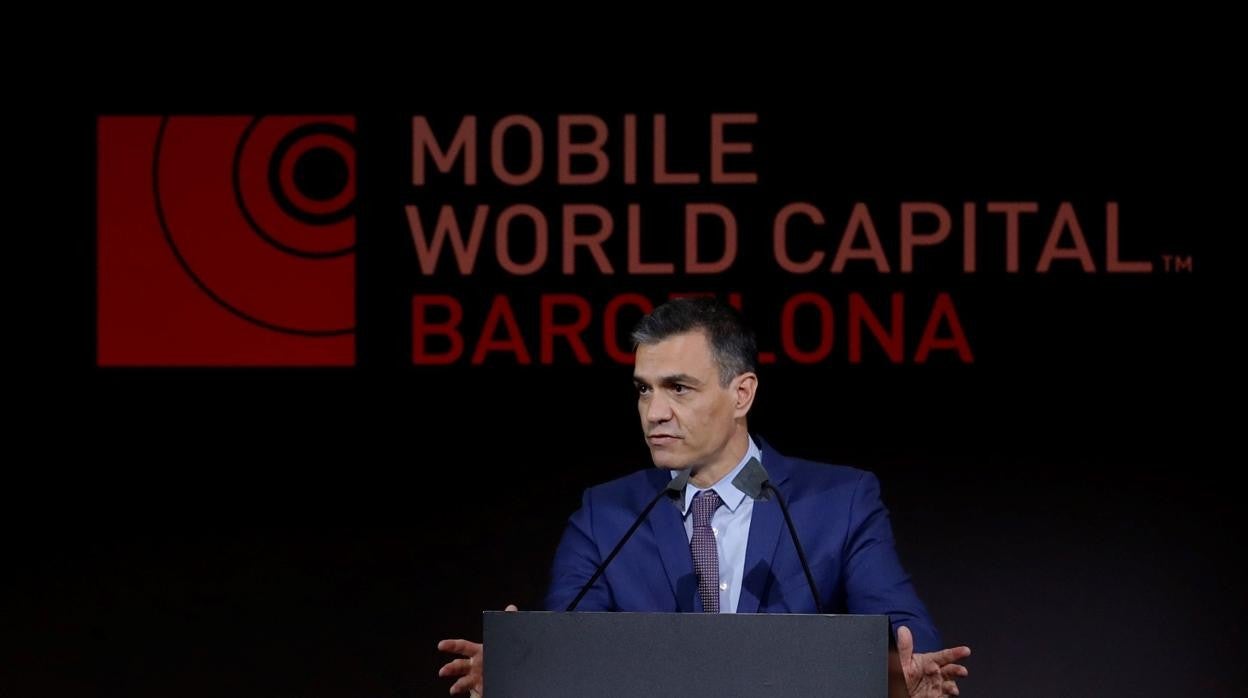 El presidente del gobierno Pedro Sánchez, ayer domingo en Barcelona durante la cena inaugural del Mobile World Congress