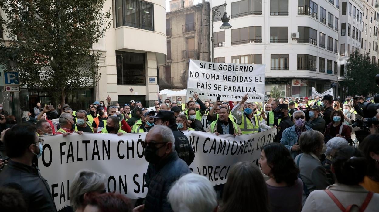 Protestas de los camioneros el pasado sábado en Valencia