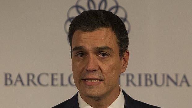 El líder del PSOE, Pedro Sánchez, durante su intervención esta tarde en el foro Tribuna Barcelona