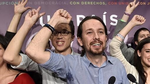 Pablo Iglesias en la sede del partido valorando los resultados