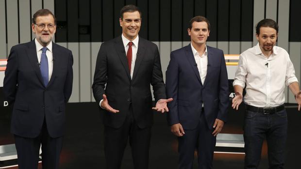 Mariano Rajoy, Pedro Sánchez, Albert Rivera y Pablo Iglesias, en el debate electoral del 13 de junio