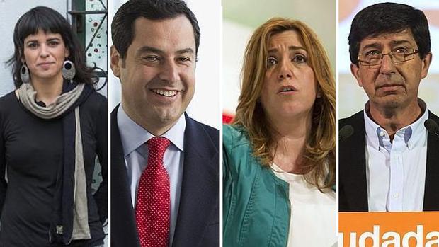 Teresa Rodríguez, Juanma Moreno, Susana Díaz y Juan Marín