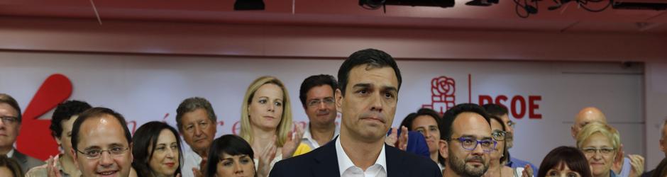 Pedro Sánchez durante un acto de campaña para las elecciones del 26-J