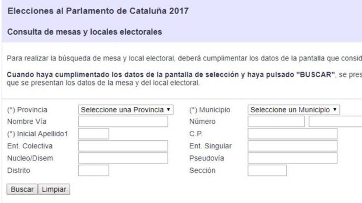 Imagen del buscador de mesas y colegios donde votar en las elecciones catalanas del 21D
