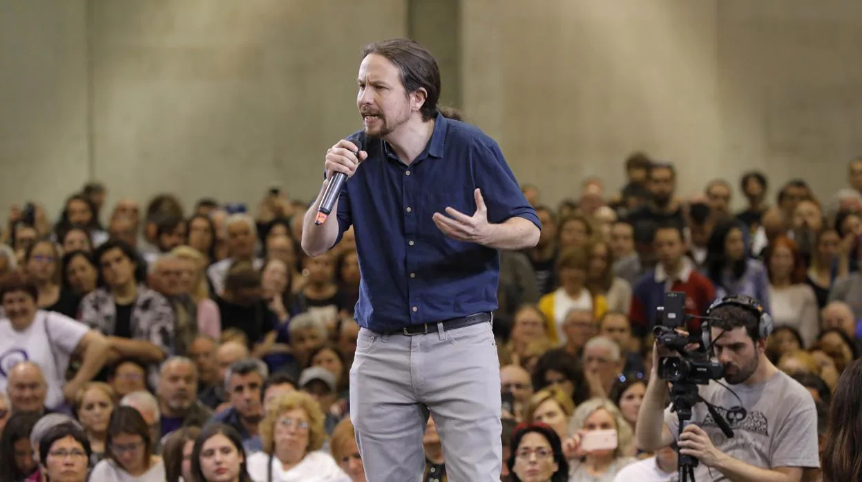 El líder de Podemos. Pablo Iglesias, durante un mitin en Valencia, la semana pasada