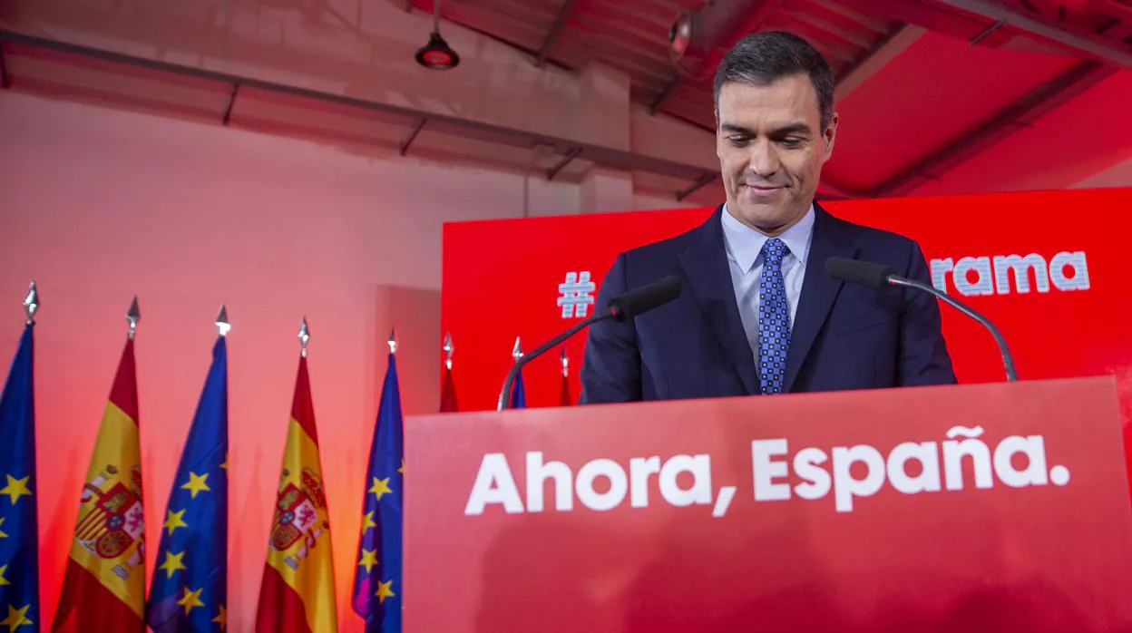 El presidente del Gobierno en funciones, Pedro Sánchez, este lunes en un acto del PSOE