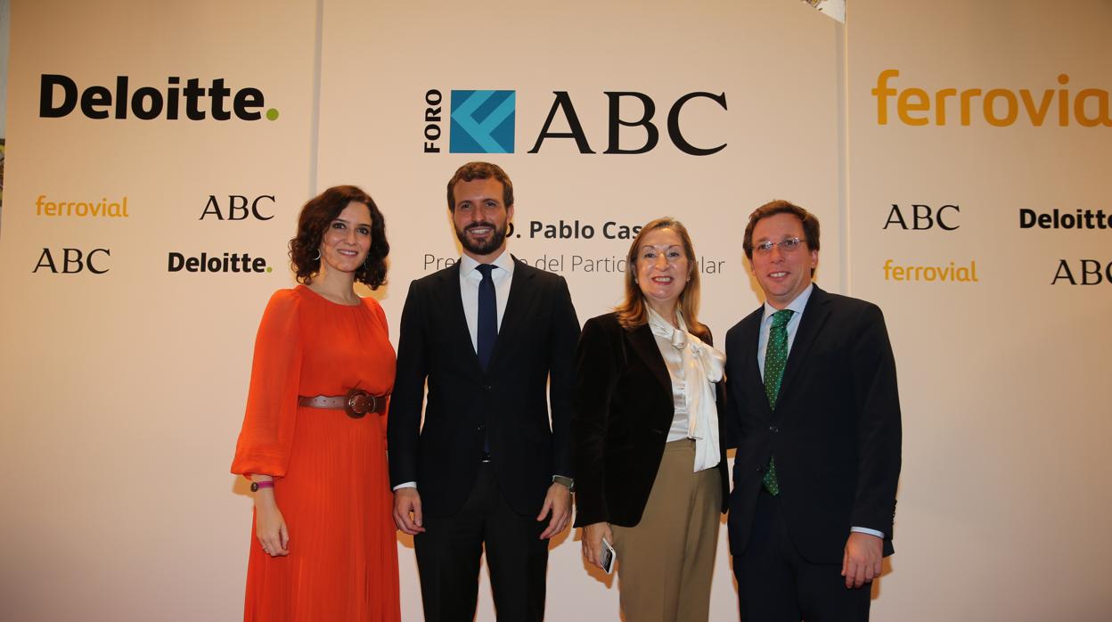 Isabel Díaz Ayuso, Pablo Casado, Ana Pastor y José Luis Martínez-Almeida, ayer en el Foro ABC