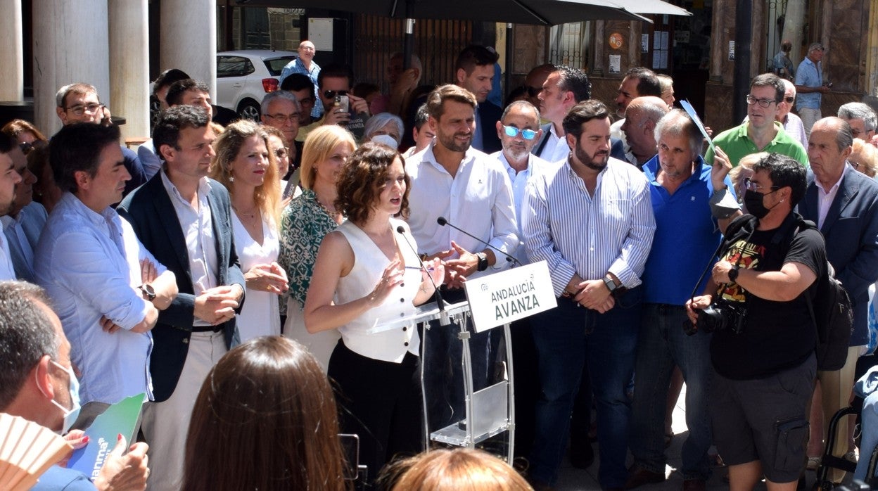 Isabel Díaz Ayuso, durante su intervención en el acto de apoyo a Juanma Moreno en Jerez