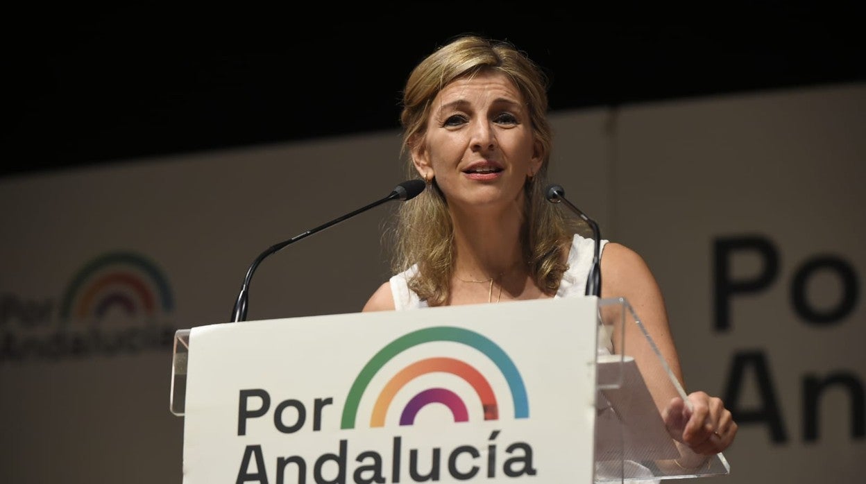 Yolanda Díaz, este domingo en un mitin de Por Andalucía en Málaga