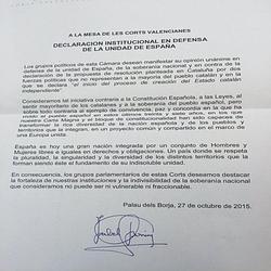 Imagen de la declaración rechazada por el PSPV