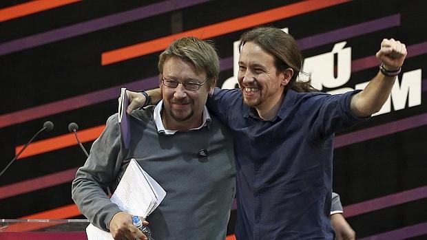 Xavier Domènech y Pablo Iglesias, el sábado en un mitin de En Comú Podem