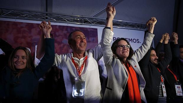 Imagen de Oltra durante la celebración de los resultados de Compromís-Podemos