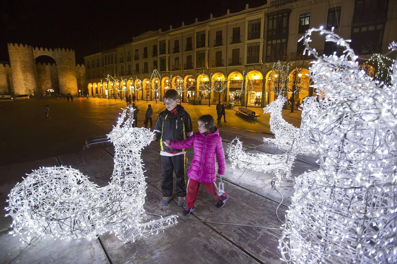 Unos luminosos renos custodian la Plaza de Santa Teresa, en Ávila / M. MARTÍN