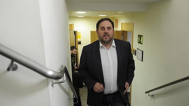 Oriol Junqueras este lunes en la sede de su partido