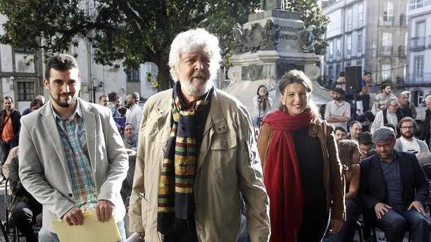 Beiras y Díaz junto al secretario general de Podemos en Galicia en una de sus apariciones juntos