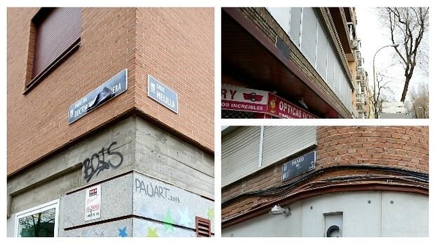 Las placas vandalizadas: Muñoz Grandes y Doctor Vallejo Nájera