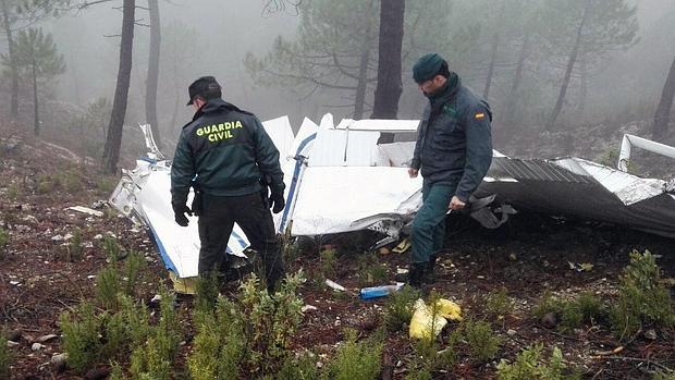 Imagen de los agentes junto a la avioneta siniestrada