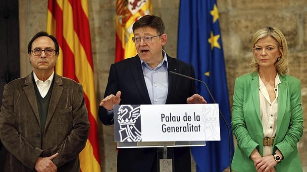 Ximo Puig, durante la rueda de prensa tras la reunión con los consellers de Hacienda y de Justicia