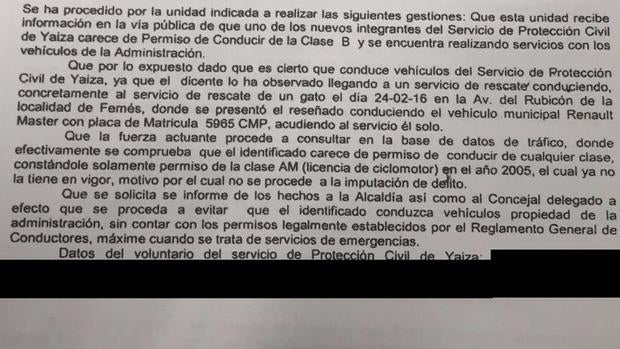 Un conductor de Protección Civil en Yaiza no tiene la licencia de tipo «B» que lo habilite