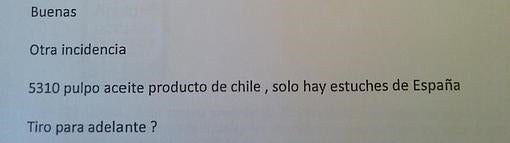 Email sobre el etiquetado como España de una conserva de Chile