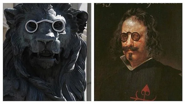 Los anteojos que lucen los leones del Congreso de los diputados y un retrato de Quevedo con las lentes