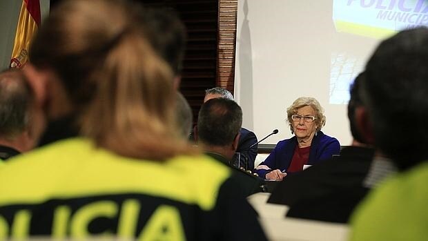 Manuela Carmena, el 30 de marzo, en la presentación del Plan Director de la Policía Municipal