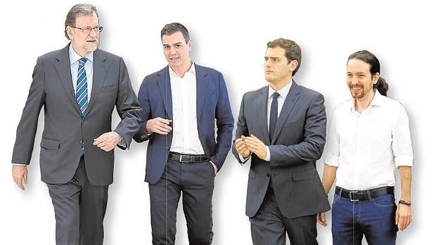 Mariano Rajoy, Pedro Sánchez, Albert Rivera y Pablo Iglesias