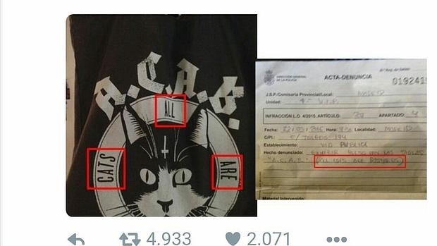 Denunciada por llevar un bolso con las siglas A.C.A.B. y creer la Policía que les insultaba
