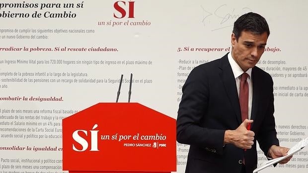 Pedro Sánchez en la presentación de su programa para las elecciones generales del próximo mes de junio