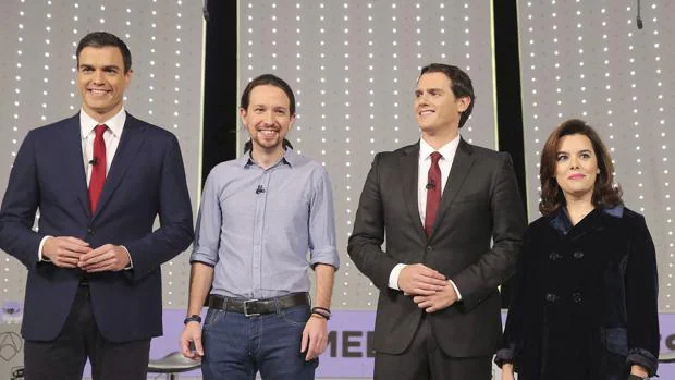 Los candidatos en el debate que protagonizaron para las elecciones del 20-D, al que no asistió Rajoy