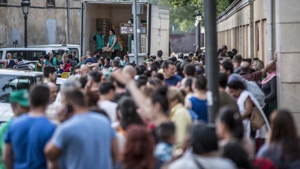 Imagen del reparto del Banco de Alimentos realizado este martes junto al Jardín Botánico