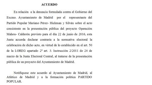 El texto presentado por el PP ante la Junta Electoral