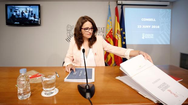 Mónica Oltra, este jueves durante la rueda de prensa del pleno del Consell