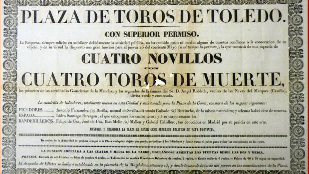 Cartel anunciador del festejo del Corpus de 1842 en la Plaza de Toros de San Lázaro. Archivo Municipal de Toledo